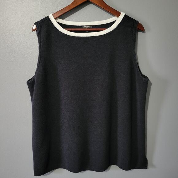 TALBOTS Top Size 3X Black White Linen Blend Career Breathable Womens Sleeveless - Picture 1 of 10